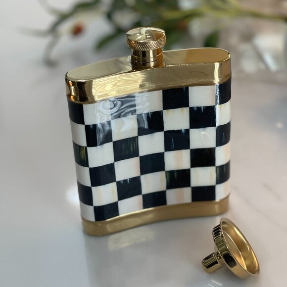 MacKenzie-Childs Courtly Check Flask 3260 – Gold Trim – NIB - Picture 7 of 15